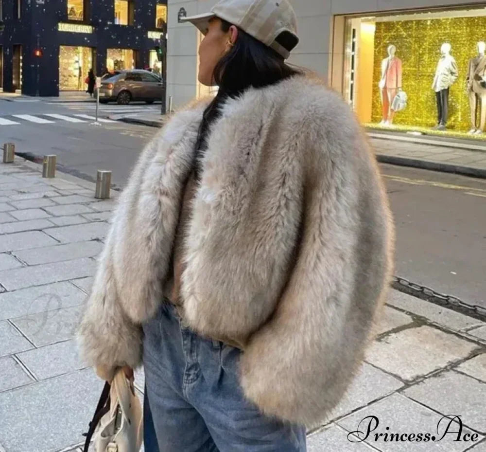 Cropped Faux Stylish Fur Coat