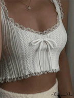 Cropped Lace Trim Trendy Rib Cami Top