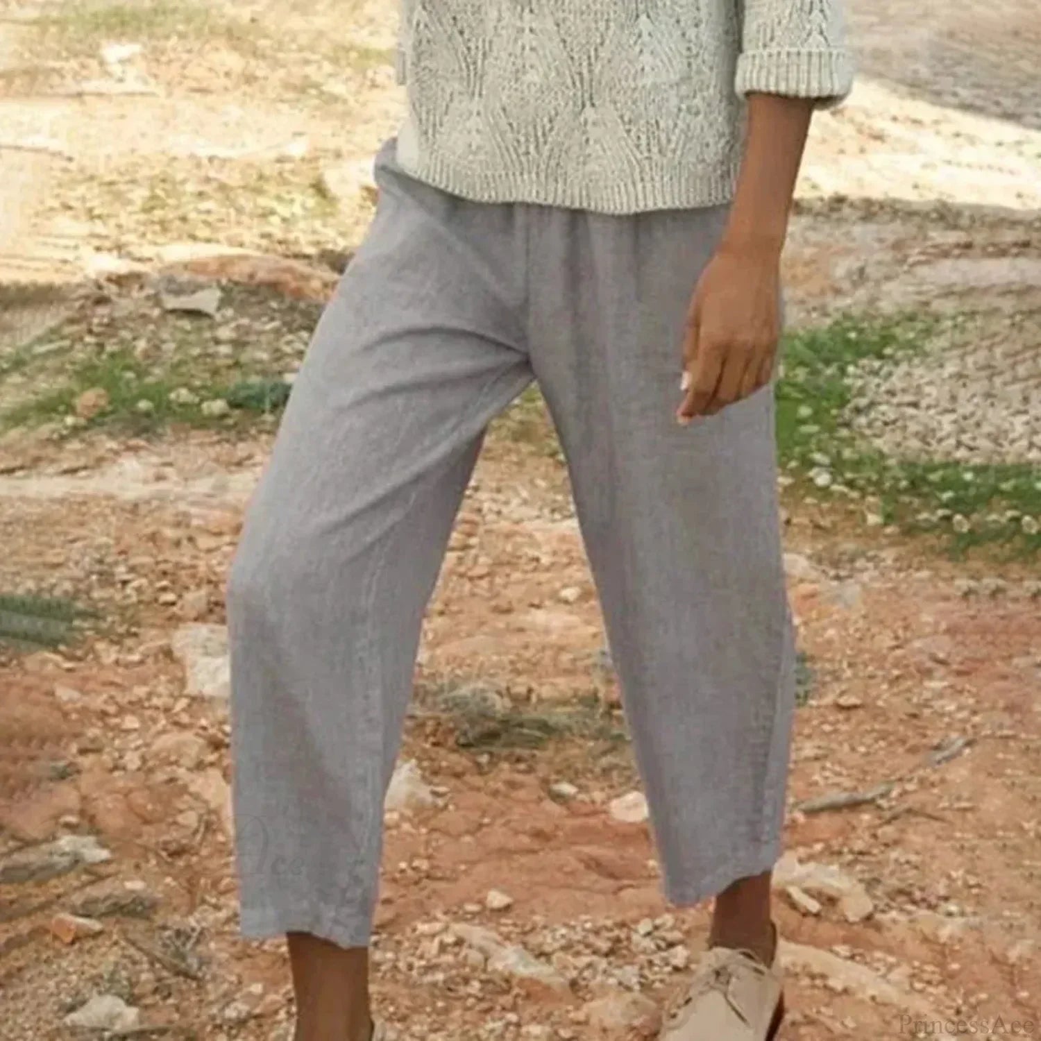 Cropped Slanted Pocket Elastic Pants