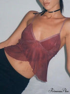 Cross Over Halter Trendy Mesh Crop Cami Top