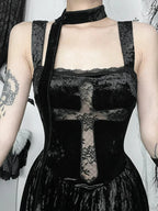 Cross Weave Patchwork Tall Waist Full Dress