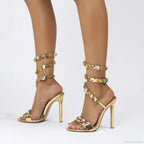Crystal Gothic Decorated Wraparound Sandals Tall Heel