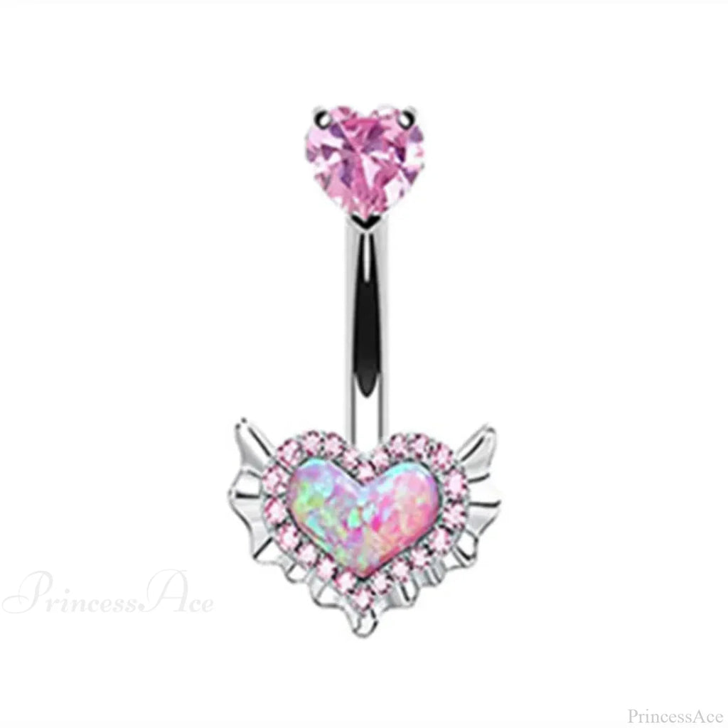 Crystal Heart Pink Gothic Belly Ring