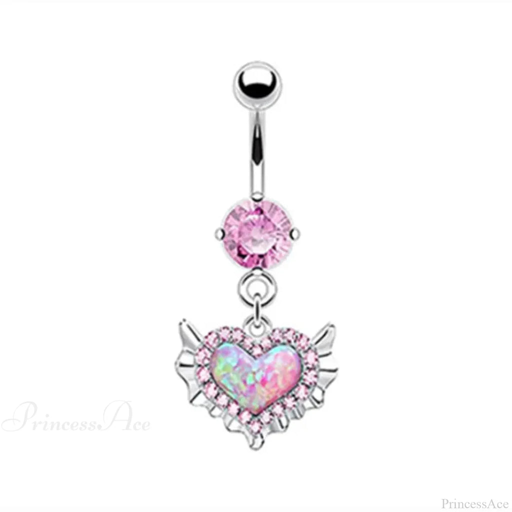 Crystal Heart Pink Gothic Belly Ring