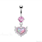 Crystal Heart Pink Gothic Belly Ring