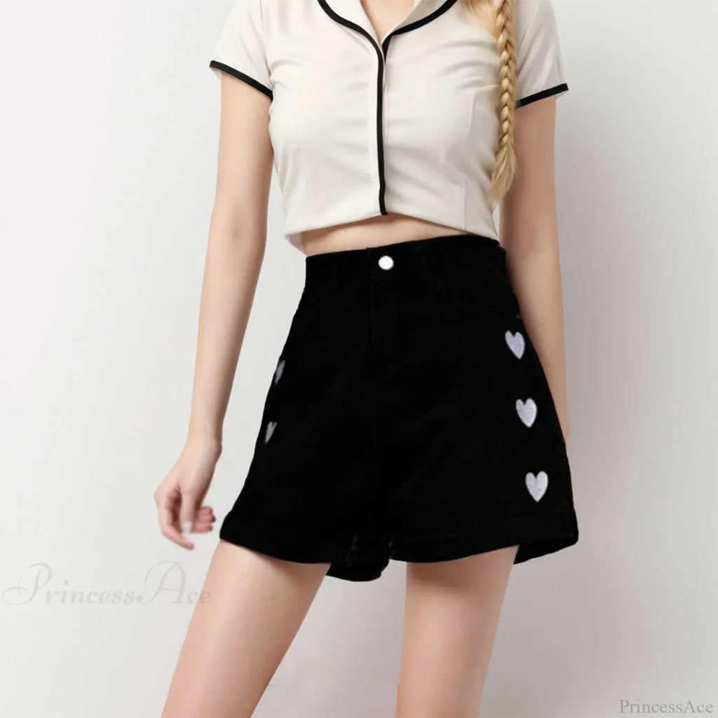 Curled Embroidered Denim Short