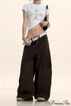 Curved Deconstructed Wide-Leg Cargo Pants