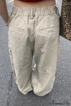 Curved Large Pocket Loose Cargo Pants