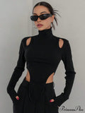 Cut Out High Trendy Neck Asymmetric Hem Top