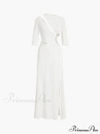 Cut Out Ruched Trendy Split Knit Maxi Dress