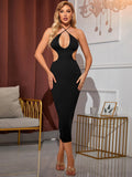 Cut Out Tie Backless Halter Bodycon Dress
