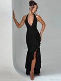 Cut Ruched Asymmetric Backless Vacation Dress