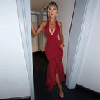 Cut Ruched Asymmetric Backless Vacation Dress