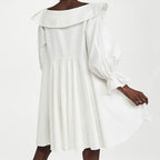 Cute Chelsea Collar V Neck Balloon Sleeve Babydoll Mini Dress - White