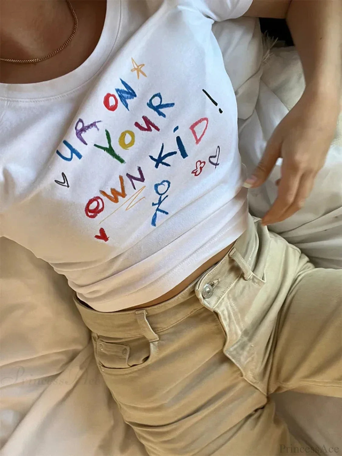 Cute Letter Print Crop Top T-shirt