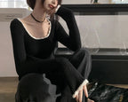 Cute O Neck Long Sleeve Slim Fit Knitted Crop Top
