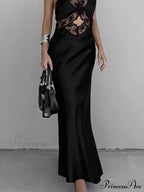 Cutout Lace Trim Trendy Stain Long Dress