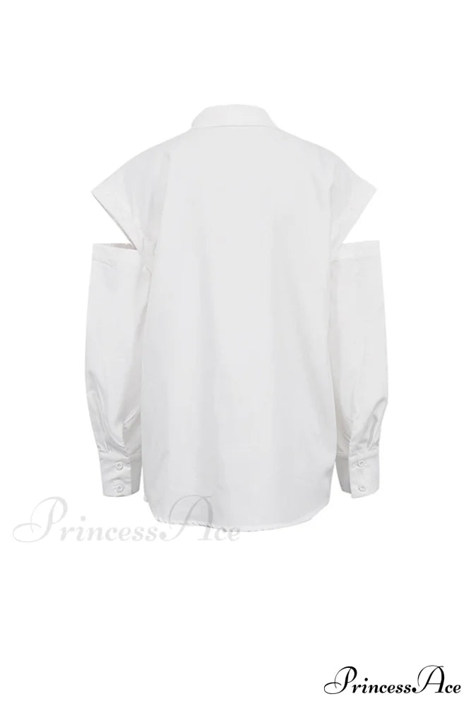 Cutout Long Tops Blouse White with Sleeves