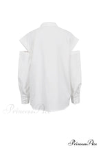 Cutout Long Tops Blouse White with Sleeves