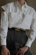 Cutout Long Tops Blouse White with Sleeves