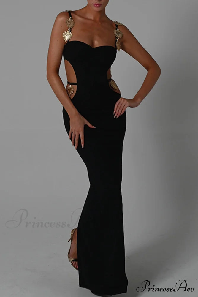 Cutout Slit Back Cami Dress with Contrast Detail
