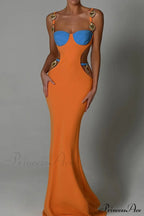 Cutout Slit Back Cami Dress with Contrast Detail