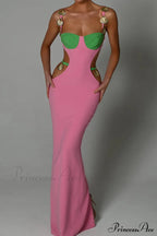 Cutout Slit Back Cami Dress with Contrast Detail
