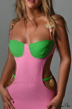 Cutout Slit Back Cami Mini Dress with Contrast