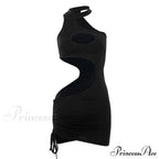 Cutout Trim Choker Neck Modern Bodycon Mini Dress - Black