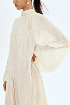 Solid Color High-neck Long-sleeved Loose Ruffle Maxi Dress