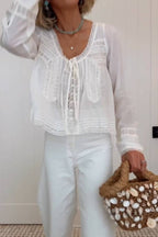 Romantic Lace Tie Sheer Chiffon Top
