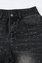 Vintage Rhinestone Distressed Low Waist Wide Leg Jeans