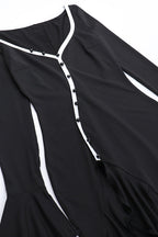Diamond Collar Contrast Trim Ruffle Sleeve Midi Party Dress