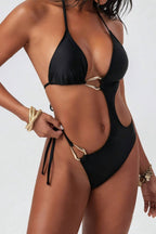 Tie Back Cutout One Piece Bikini Set