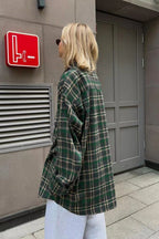 Vintage American Plaid Double-Pocket Mid-Length Blouse