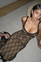 Deep V Mesh Patchwork Lace Dress