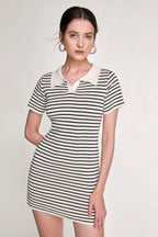 Black Striped Knitted Polo Mini Dress