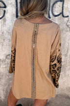 Leopard Print Loose-fitting Round Neck Long-sleeved Casual Top