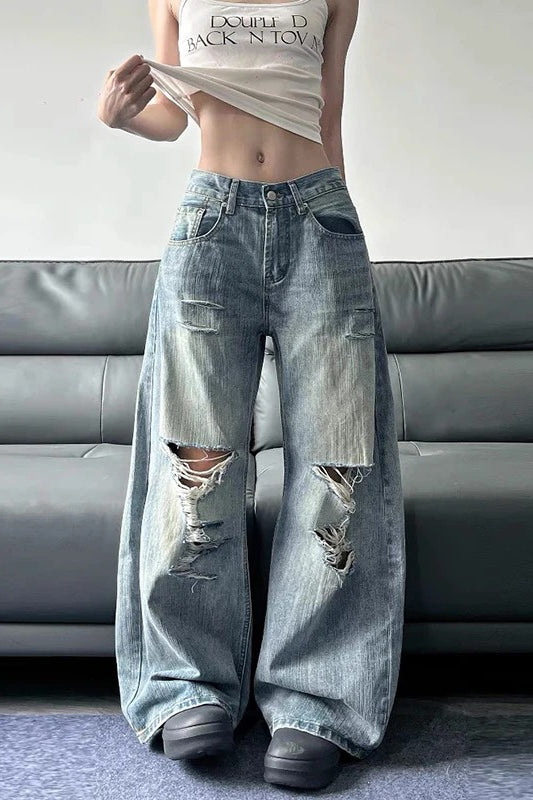 High Waist Ripped WideLeg Jeans