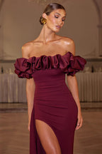 Elegant Off Shoulder Ruched Bodycon Mermaid Split Formal Dress