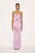 Sexy Printed Satin Cami Slit Silk Dress