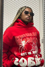 Loose Hip-hop Spider Web Print Hoodie