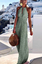 Women's fashionable and elegant vacation style printed large hanging neck design with a sense of long skirt