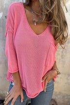 Autumn and Winter Knit V-neck Long Sleeve Pocket Casual Sweater