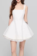Square Neck Mesh Panel Mini Dress