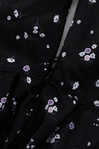 Stand Collar Tie Waist A Line Floral Dress