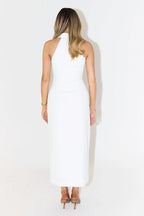 Simple Slit Lapel Sleeveless Midi Dress