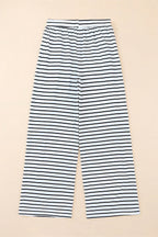 Striped Casual Drawstring Wide Leg Pants with Pockets