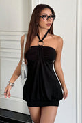 High Waist Halter Ruched Mini Dress