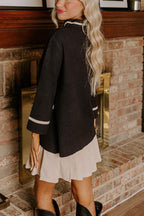 Class Act Knit Contrast Color Trim Mock Neck Pockets Sweater